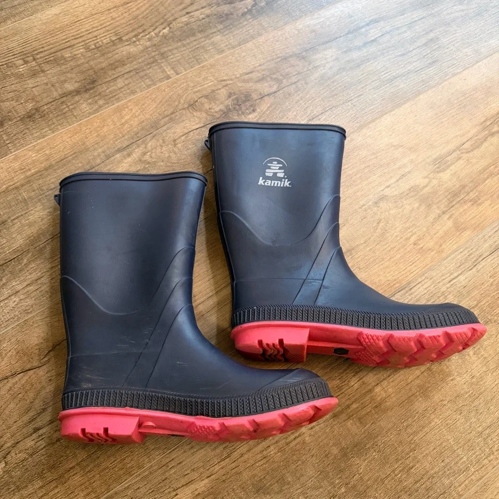 Kamik Kids‎ Girls Big 4 Rain Boots Pink Navy Outdoor Weather Summer Fall Walking